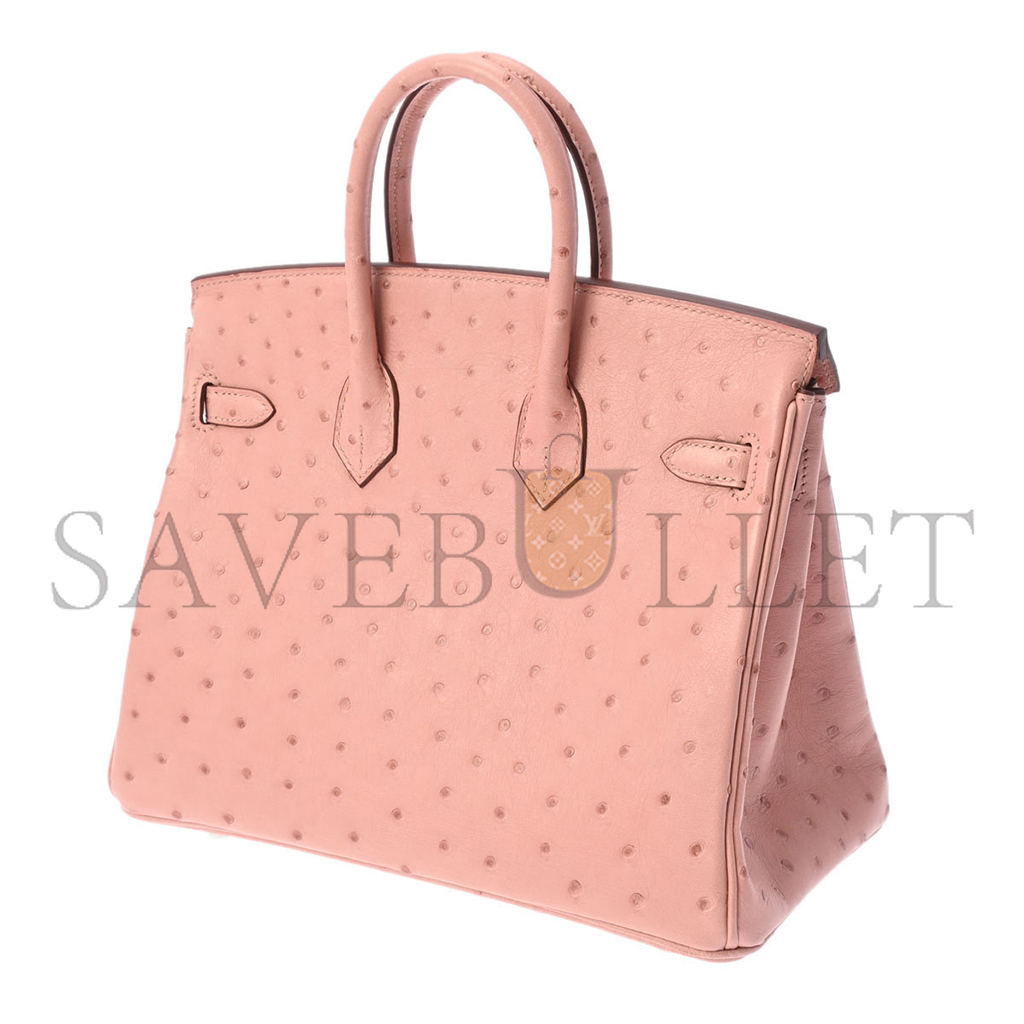 HERMÈS MASTER BIRKIN 25 OSTRICH PORCELAIN POWDER SILVER BUCKLE H041944CK81 (25*20*13cm)